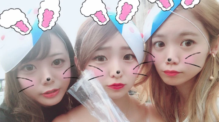 夏祭り3人ともコキンちゃんのお面。だけどなんかオシャレ