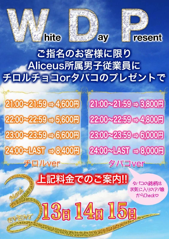 小作Aliceus 3月15日(水)